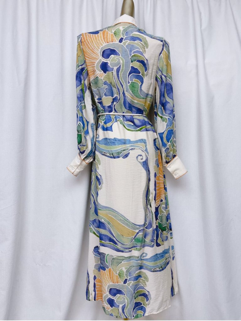 Best Sheike Wren Maxi Shirt Dress 2/6/10 Watercolor Print Vacation Cocktail — image 8 of 8